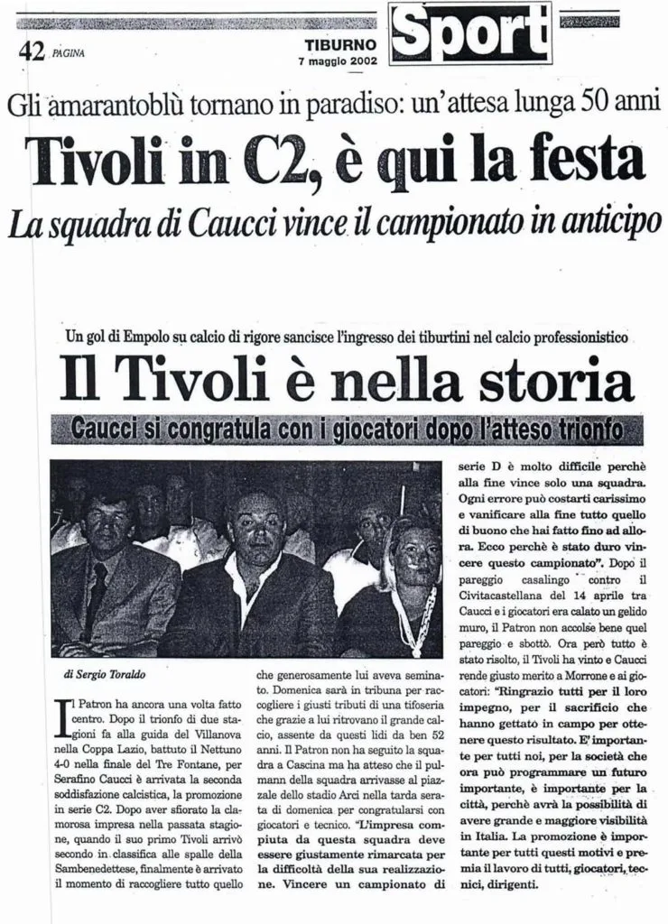 Tivoli si risveglia in Serie C: 18 anni fa lo storico articolo di Tiburno - FOTO