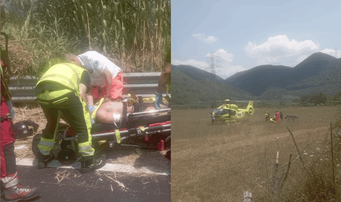 MARCELLINA - Scontro tra due moto sulla provinciale per Tivoli: due feriti