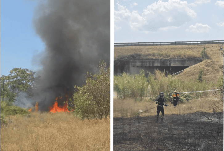 TIVOLI - Sterpaglie in fiamme a ridosso dell’autostrada