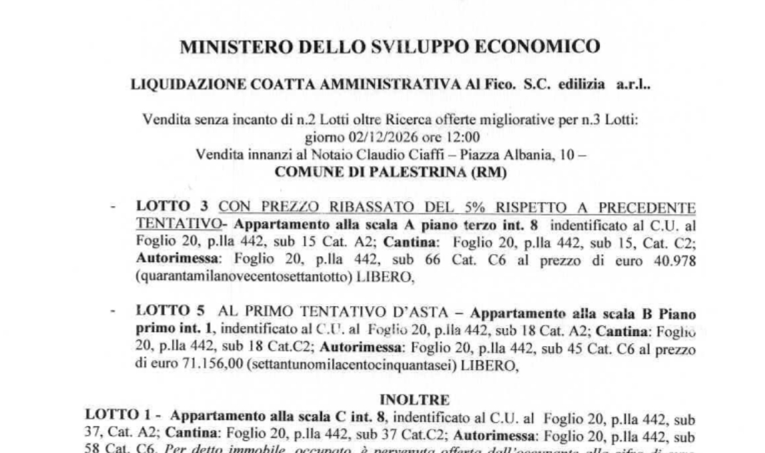 MINISTERO DELLO SVILUPPO ECONOMICO - LIQUIDAZIONE COATTA AMMINISTRATIVA Al Fico. S.C. edilizia a.r.l..