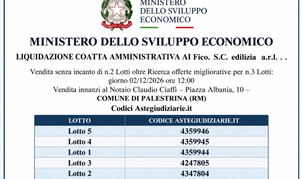 MINISTERO DELLO SVILUPPO ECONOMICO - LIQUIDAZIONE COATTA AMMINISTRATIVA Al Fico. S.C. edilizia a.r.l..