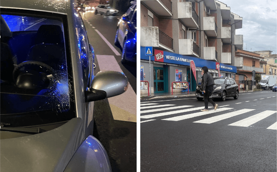 GUIDONIA – Viale Roma a 30 all’ora, pedona investita sulle strisce dal Maggiolino